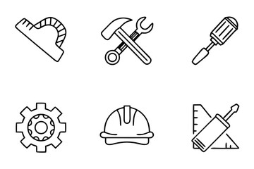 Fototapeta premium Construction tools and equipment icons in minimalist line style 