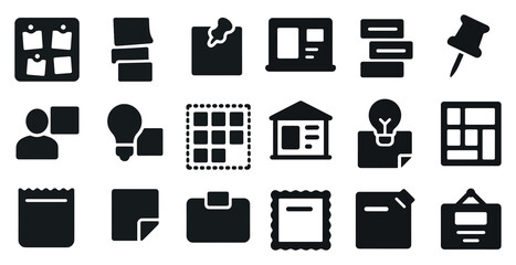 Office and work silhouette icons set – filled, solid, business tools and symbols