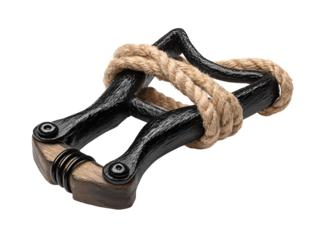 Black and wood nautical style item wrapped in rope