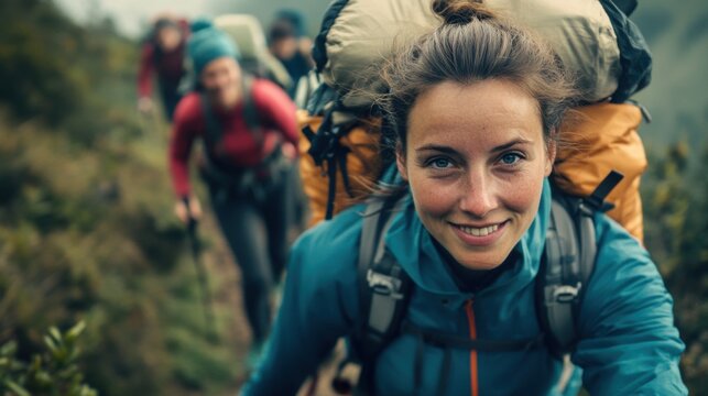 Trailblazing Triumph: A Portrait of Resilient Woman on a Mountain Expedition