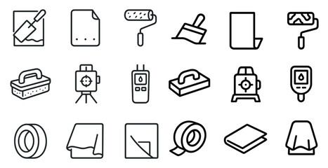 Construction tools outline icons set – flat, linear, building and diy symbols
