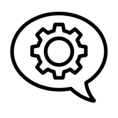 Settings Speech Bubble Icon - Black and White Vector for Configuration, Options, and Technical Support Chat.