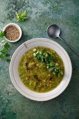 Healthy green gazpacho with chili