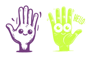 hand saying hello, set of cartoon vector illustration