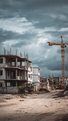 Sunlit Construction Site with Open Foreground &ndash; Vertical View