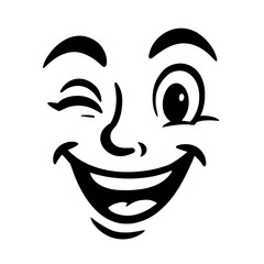Retro Style Winking Happy Face with Big Smile Vector - Expressing Playfulness and Joy