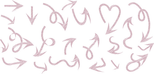 Hand-drawn decorative arrows in playful curved styles, including loops, spirals, and heart shapes. Great for presentations, infographics, journaling, or creative visual directions and guides.
