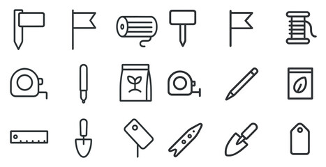 Obraz premium Gardening and planting outline icons set – minimalist, linear, garden tools
