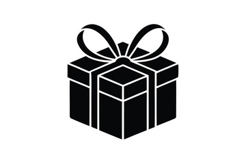 Obraz premium Black Gift Box Icon, Present with Ribbon Bow for Celebrations and Occasions