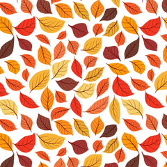 Seamless autumn leaf pattern with natural foliage in vector style