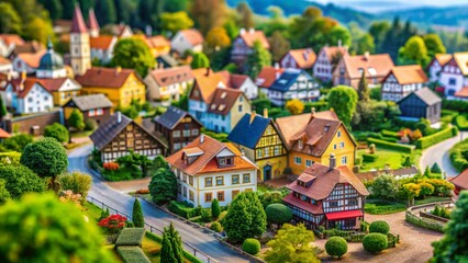 Colorful architecture of old European towns and villages, with houses, roofs, and churches nestled in the landscape, offering scenic views for tourism