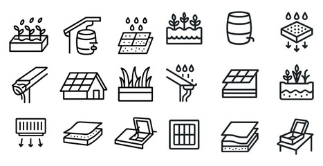 Sustainable gardening outline icons set – linear, nature, eco-friendly symbols