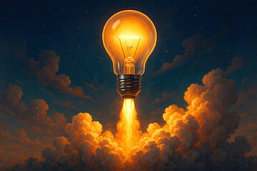 Generative AI: Light bulb rocket launch for idea boost