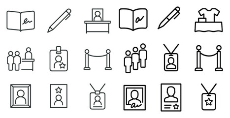 Business outline icons set – flat, linear, office and corporate symbols