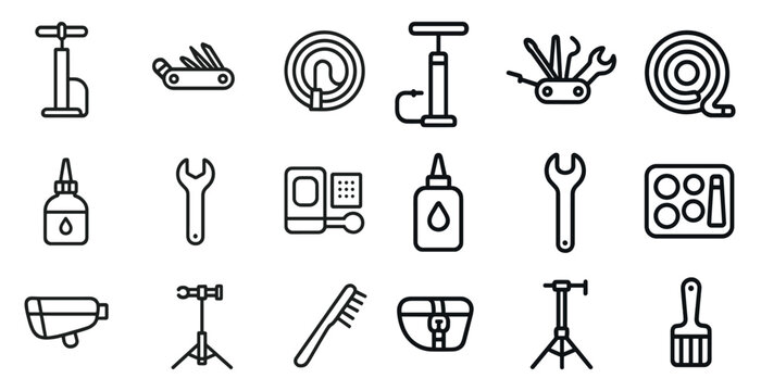 Cycling and maintenance line icons set – tools, repair, bicycle symbols