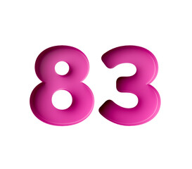 Vibrant pink number 83 Eighty three in bold gradient font with a slight shadow effect, 3d illustration
