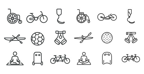 Disability and sport line icons set – outline, accessible, inclusive activity symbols