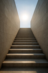 Obraz premium Modern staircase leading up to a bright sky and sun