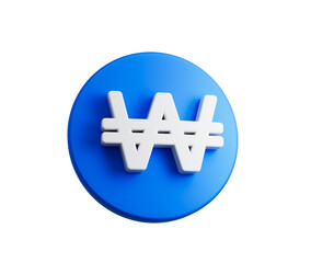 Obraz premium 3D Blue coin with a white Won symbol, representing Korean currency and finance, 3d illustration