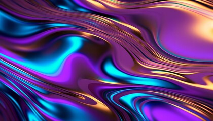 Fototapeta premium Iridescent liquid metal surface with ripples. 3d illustration. Abstract fluorescent background. Fluid neon leak backdrop. Ultraviolet viscous substance 