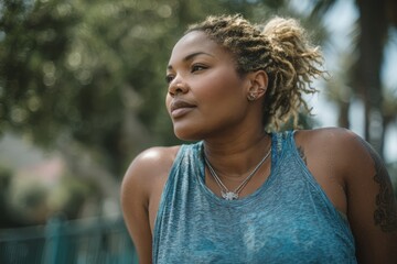 Plus-size athletes doing workout outside