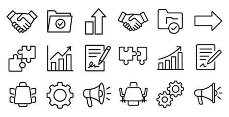 Business and productivity icons set – outline, linear, office essentials