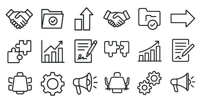 Business and productivity icons set – outline, linear, office essentials