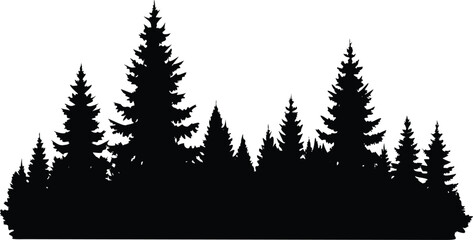 Fototapeta premium Black Silhouette of Evergreen Trees Against White Background Illustrating Coniferous Forest Design Element