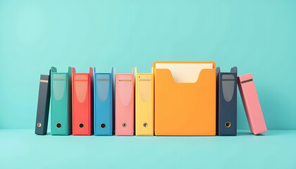 Row of colorful student folders in modern flat vector style  