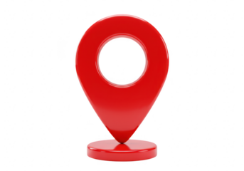 A shiny red map pin indicating a location isolated on transparent background