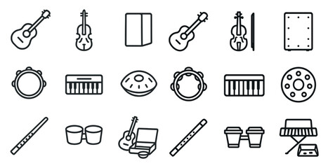 Musical instruments line icons set for bands, orchestras, sound enthusiasts