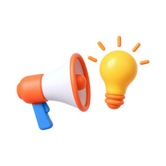 Innovative communication icon featuring megaphone and light bulb, symbolizing ideas