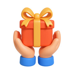 Colorful gift box held by hands, symbolizing celebration and joy