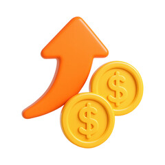 Upward arrow symbolizing growth with coins representing wealth and prosperity