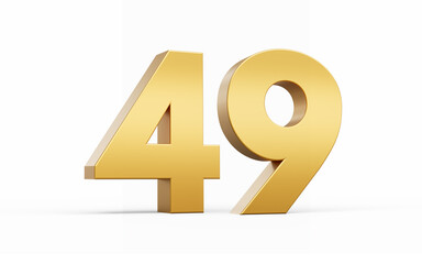 3D Golden number 49 Forty nine isolated on white background, 3d illustration