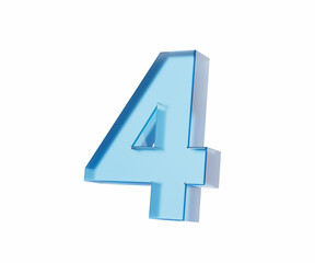 3d Glossy Blue number 4 or Four isolated on white background. 3d illustration