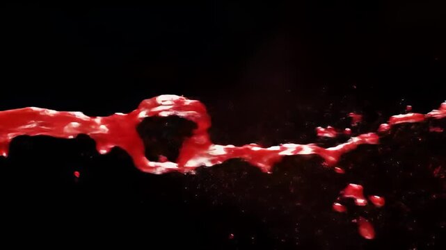 Red blood spray splashes in slow motion on a black background