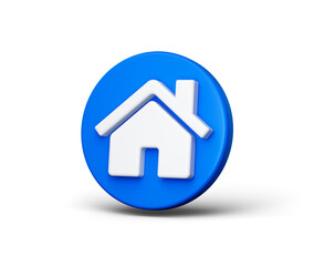 3D Home icon on a Blue circular base ideal for apps or home-related projects. 3d illustration