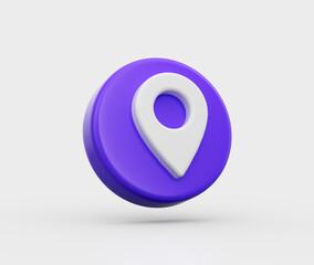 3D Purple map pin icon, symbolizing location, navigation, and geolocation on maps. 3d illustration