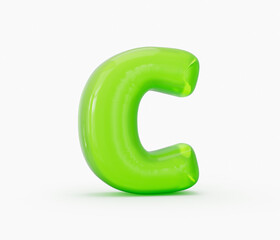 Green colorful shiny jelly alphabet C isolated on white background. 3d illustration