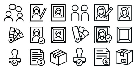 Business and office outline icons set – linear, flat, corporate and professional symbols
