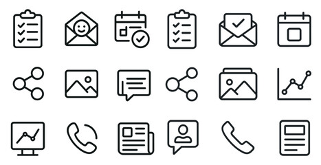 Business and communication outline icons set – minimal, linear, corporate symbols