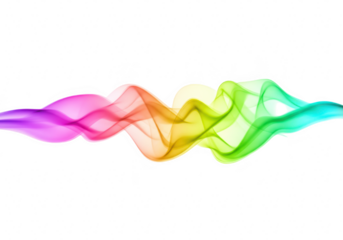A vibrant rainbow of smoke swirls and dances across a transparent background, creating an abstract design