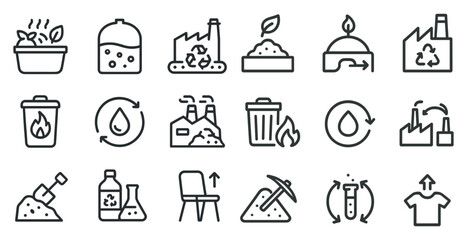 Recycling and environmental outline icons set – line, eco, waste management symbols