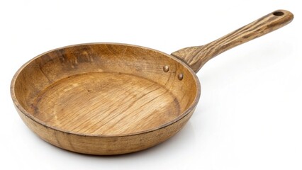 An empty wooden frying pan isolated on white background