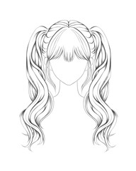 Hand drawn anime hairstyle - Long wavy twin ponytails
