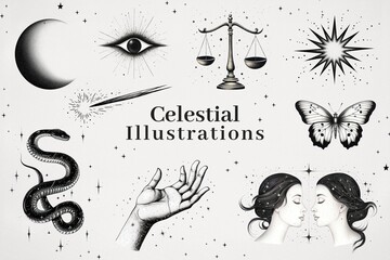Mystical celestial art design element set