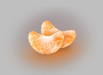 Realistic mandarin slices on a gray background generating reflection