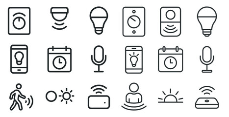 Smart home technology line icons set – outline, automation, iot symbols