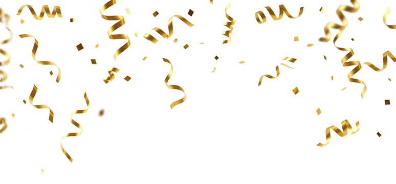 Elegant golden celebration fragments floating with transparent background